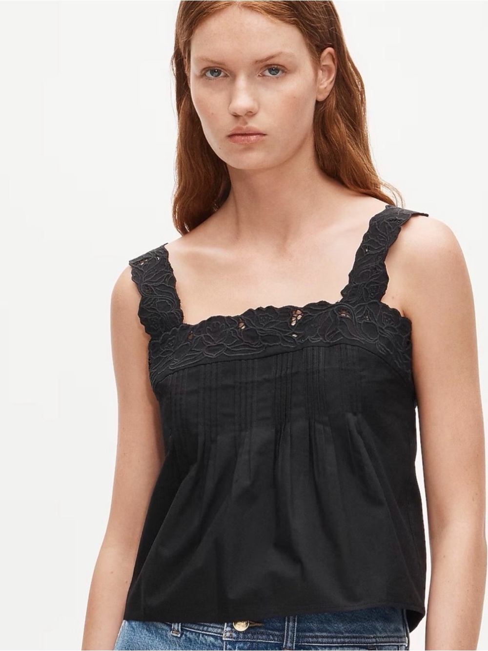 J Crew Black Lace-Trim Cotton Bandeau Tank Top Size M NWT